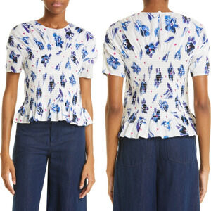 BAUM UND PFERDGARTEN MYNOWA FLORAL SMOCKED ORGANIC COTTON‎ TOP WOMEN'S 40 US XS